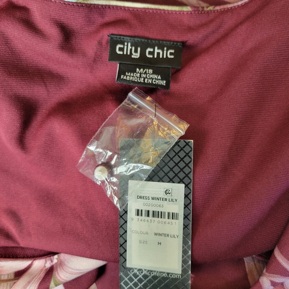 City Chic Dress Plus Sz 18 Winter Lily Floral Faux Wrap 3/4 Sleeve Midi Feminine - Picture 10 of 12